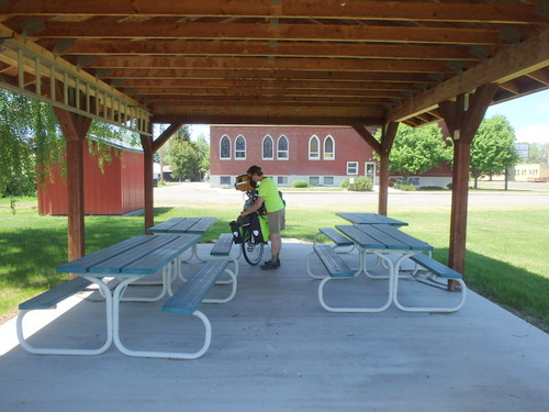 GDMBR: Lunch time in an unused shaded church gazebo.